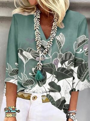 Casual Regular Print Collar 3/4 Sleeve Blouse - Image 1