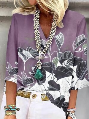 Casual Regular Print Collar 3/4 Sleeve Blouse - Image 3