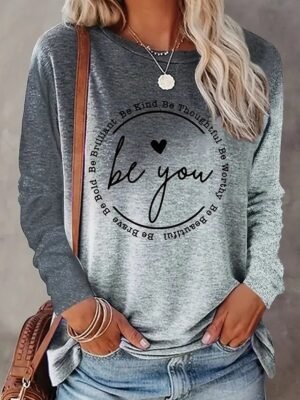 Casual Regular Print Crew Neck Long Sleeve Top - Image 1