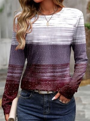 Casual Regular Print Crew Neck Long Sleeve Top - Image 1