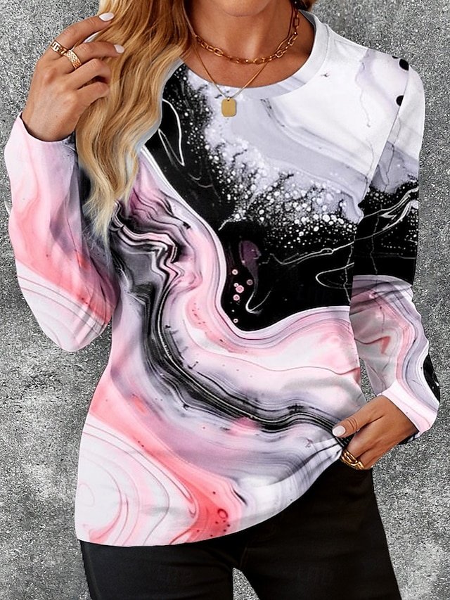 Casual Regular Print Crew Neck Long Sleeve Tops - Image 1