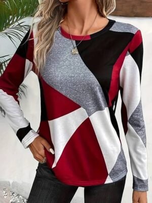 Casual Regular Print Crew Neck Long Sleeve Top - Image 3