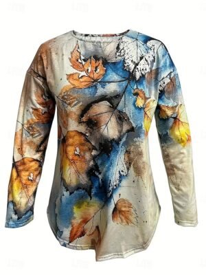 Casual Regular Print Crew Neck Long Sleeve Top - Image 3