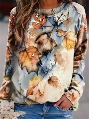Casual Regular Print Crew Neck Long Sleeve Top - Image 4