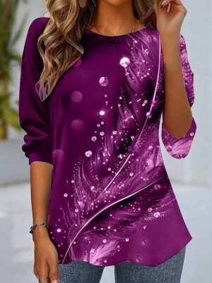 Casual Regular Print Crew Neck Long Sleeve Top - Image 5