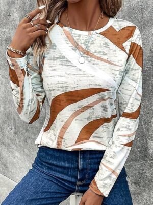 Casual Regular Print Crew Neck Long Sleeve Top - Image 6