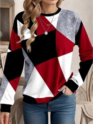 Casual Regular Print Crew Neck Long Sleeve Top - Image 7