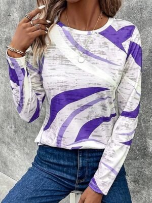 Casual Regular Print Crew Neck Long Sleeve Top - Image 7