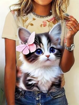 Casual Regular Print Round Neck Short Sleeve Top - Image 1