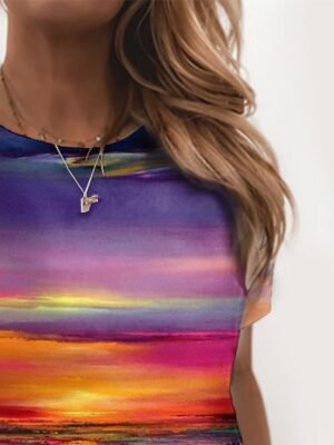 Casual Regular Print Round Neck Short Sleeve Top - Image 3