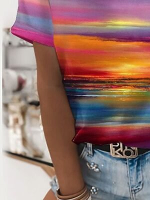 Casual Regular Print Round Neck Short Sleeve Top - Image 4