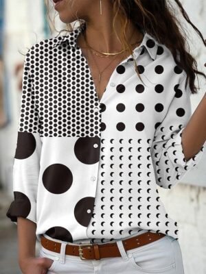Casual Regular Print Shirt Collar Long Sleeve Blouse - Image 1