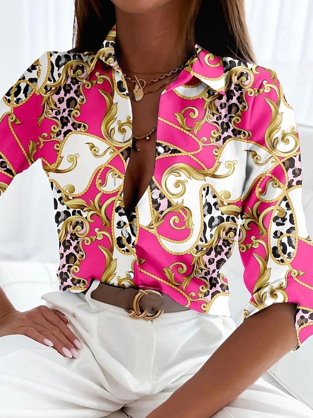 Casual Regular Print Shirt Collar Long Sleeve Spring Blouse - Image 1