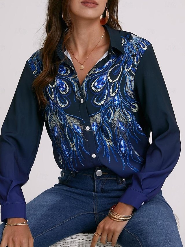 Casual Regular Print Shirt Collar Long Sleeve Blouse - Image 1