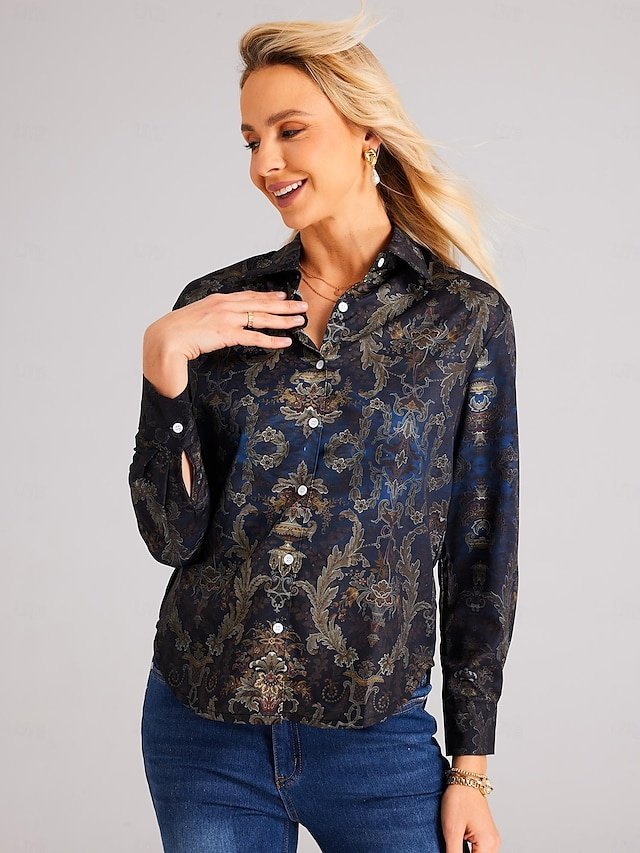 Casual Regular Print Shirt Collar Long Sleeve Blouse - Image 2