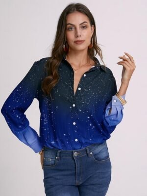 Casual Regular Print Shirt Collar Long Sleeve Blouse - Image 2
