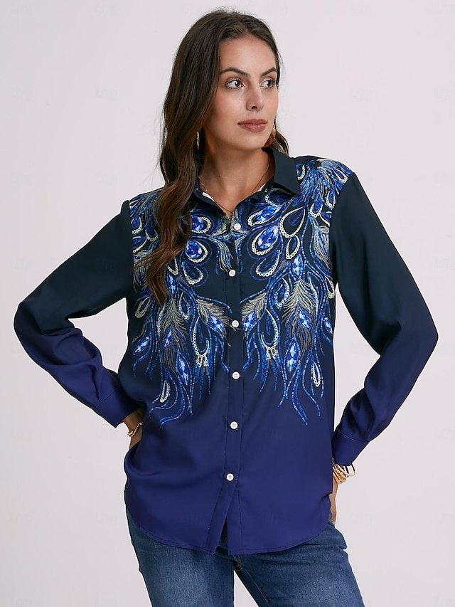Casual Regular Print Shirt Collar Long Sleeve Blouse - Image 2
