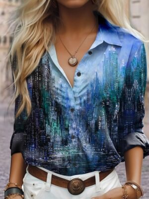 Casual Regular Print Shirt Collar Long Sleeve Blouse - Image 2