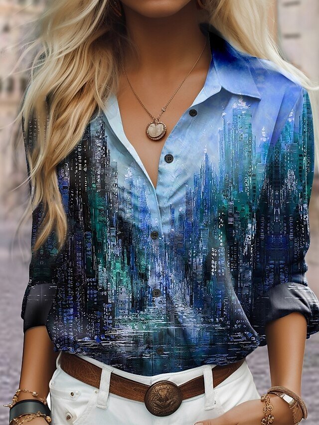 Casual Regular Print Shirt Collar Long Sleeve Blouse - Image 2
