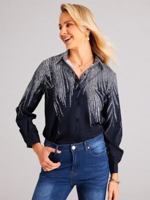 Casual Regular Print Shirt Collar Long Sleeve Blouse - Image 4