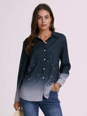 Casual Regular Print Shirt Collar Long Sleeve Blouse - Image 5