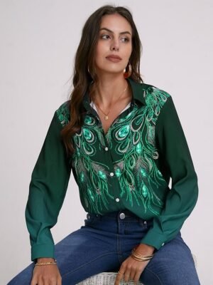 Casual Regular Print Shirt Collar Long Sleeve Blouse - Image 6