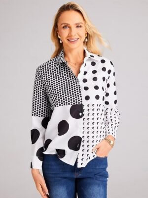 Casual Regular Print Shirt Collar Long Sleeve Blouse - Image 7