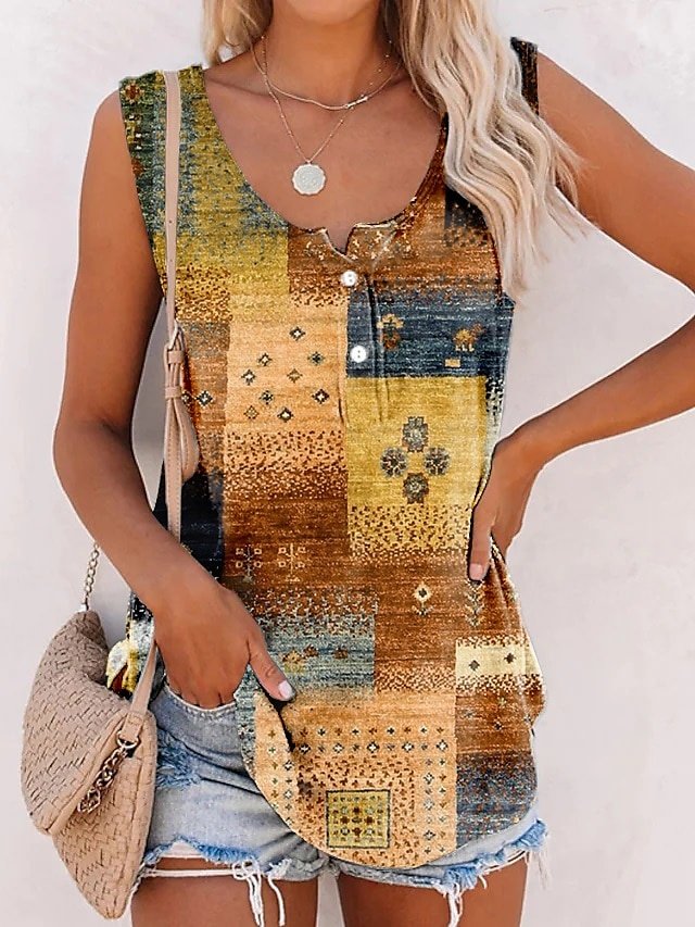 Casual Regular Print U Neck Sleeveless Tank Top - Image 2