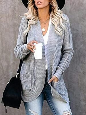 Casual Regular Pure Color Open Front Long Sleeve Cardigan - Image 1