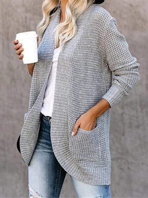 Casual Regular Pure Color Open Front Long Sleeve Cardigan - Image 2
