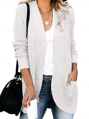 Casual Regular Pure Color Open Front Long Sleeve Cardigan - Image 5