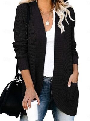 Casual Regular Pure Color Open Front Long Sleeve Cardigan - Image 6