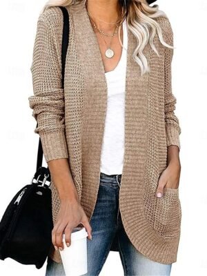 Casual Regular Pure Color Open Front Long Sleeve Cardigan - Image 7