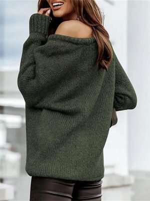 Casual Regular Pure Colour Boat Neck Long Sleeve Knit Top - Image 5