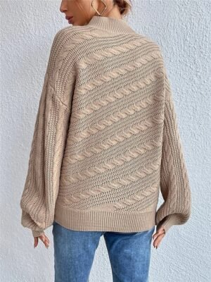 Casual Regular Pure Colour Cable Turtleneck Long Sleeve Pullover - Image 2