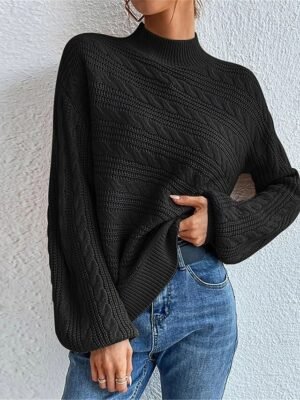 Casual Regular Pure Colour Cable Turtleneck Long Sleeve Pullover - Image 7