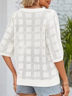 Casual Regular Pure Colour Crew Neck 3/4 Sleeve Knitted Top - Image 8