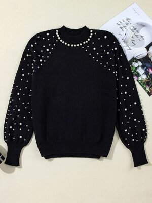 Casual Regular Pure Colour Crew Neck Beaded Long Sleeve Knitted Top - Image 6
