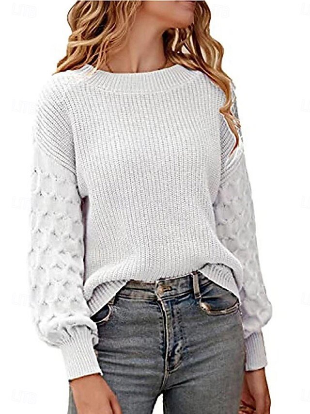 Casual Regular Pure Colour Crew Neck Lantern Sleeve Long Sleeve Knit Sweater - Image 2