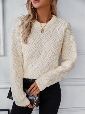 Casual Regular Pure Colour Crew Neck Long Sleeve Knitted Top - Image 1