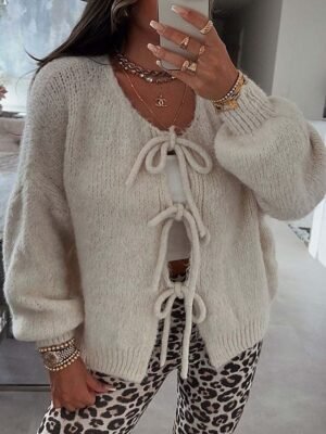 Casual Regular Pure Colour Crew Neck Long Sleeve Knit Cardigan - Image 1