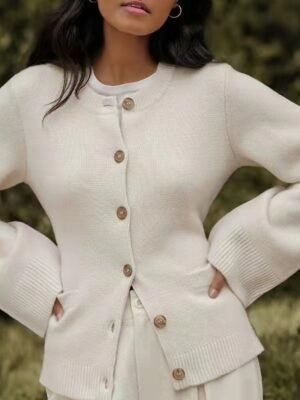Casual Regular Pure Colour Crew Neck Long Sleeve Cardigan - Image 1