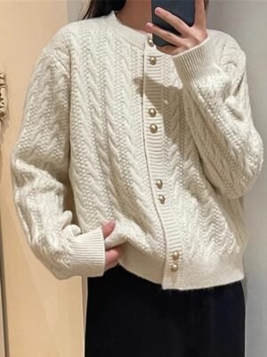 Casual Regular Pure Colour Crew Neck Long Sleeve Cardigan - Image 1