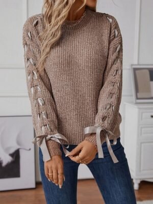 Casual Regular Pure Colour Crew Neck Long Sleeve Top - Image 1