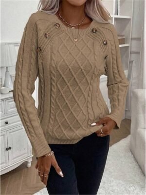 Casual Regular Pure Colour Crew Neck Long Sleeve Knitted Top - Image 10