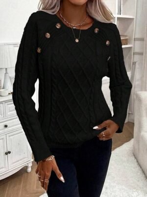 Casual Regular Pure Colour Crew Neck Long Sleeve Knitted Top - Image 13