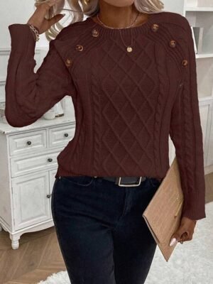 Casual Regular Pure Colour Crew Neck Long Sleeve Knitted Top - Image 14