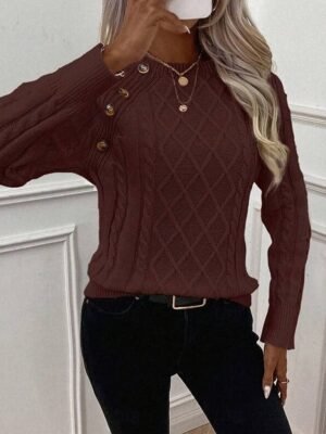 Casual Regular Pure Colour Crew Neck Long Sleeve Knitted Top - Image 16