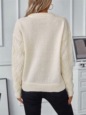 Casual Regular Pure Colour Crew Neck Long Sleeve Knitted Top - Image 2
