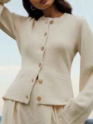 Casual Regular Pure Colour Crew Neck Long Sleeve Cardigan - Image 2